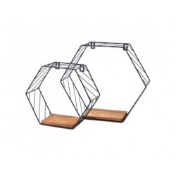 police loftové FWL 3 borovice/černá, sada 2 ks